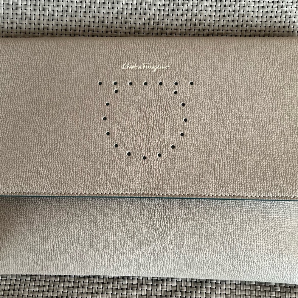 Ferragamo Light Grey  Leather Clutch Bag